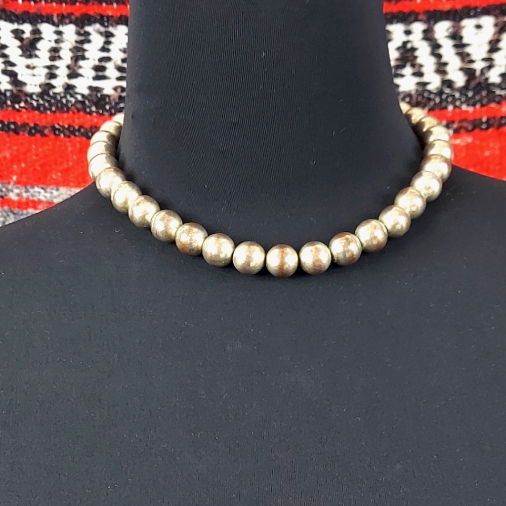 Vintage silver Navajo pearls large round bead southwest style necklace